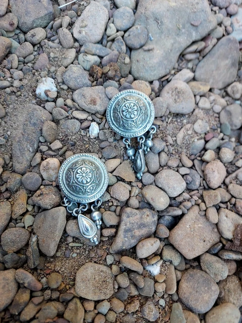 Vintage Silver Dangle Ben-Amun Signed Clip On Earrings