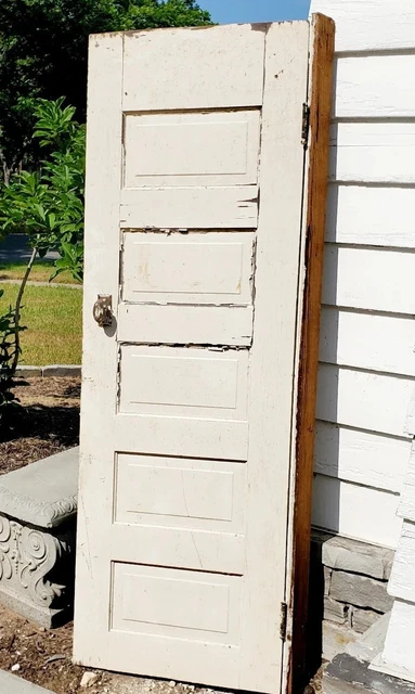 Antique Vintage 5 Panel Door Interior SOLID Wood Vintage Brass Knob Trim 71 x 24