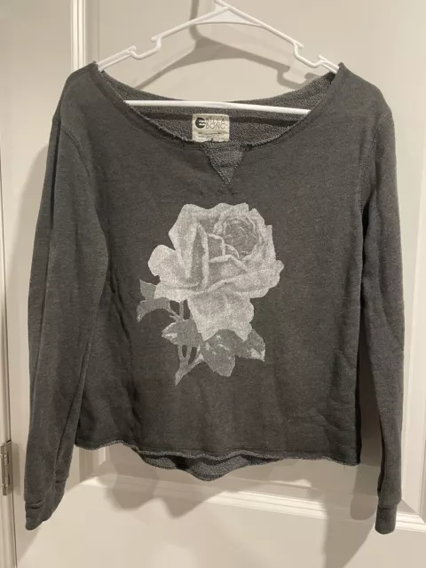 Billa Bong Gray Graphic Rose Pullover Sweatshirt Size S/P