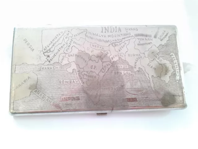 Antique Wwii British Empire Cigarette case Colonial India Map old case G76-10