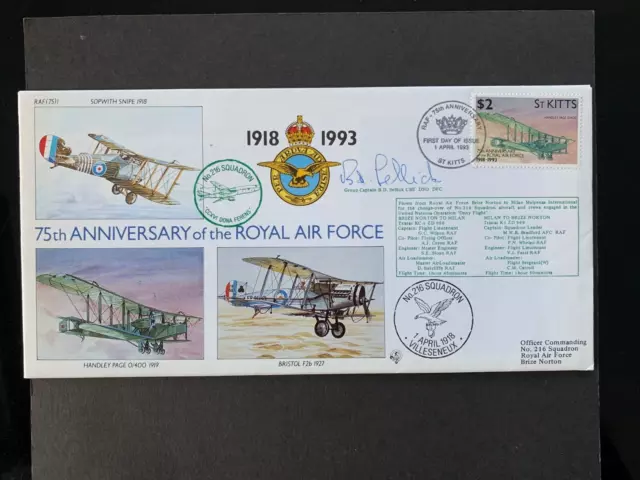 ST KITTS 1993 75th ANNIV OF RAF FLOWN & SIGNED LTD EDT FLIGHT COVER MILAN TO UK