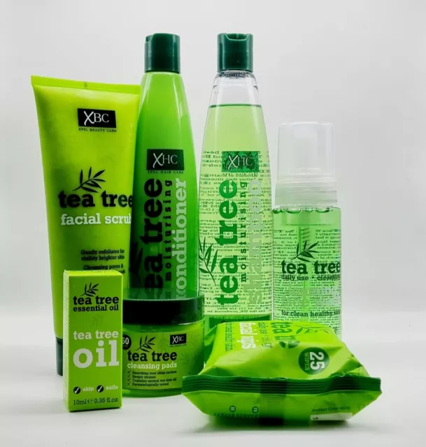 set XHC TEA TREE hair shampoo conditioner wipes oil facial scrub foaming wash