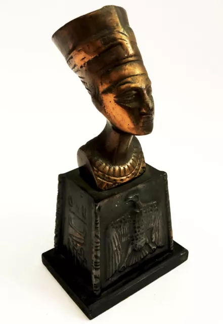 ANTIQUE 1920s EGYPTIAN REVIVAL QUEEN NEFERTITI COPPER METAL 8" BUST SCULPTURE