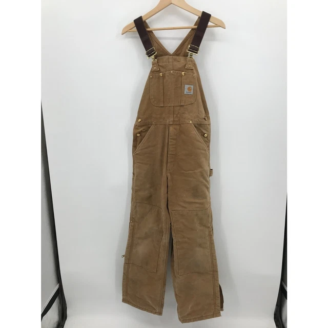 Vintage Carhartt Union USA Overalls Lined Duck Bib Double Knee R02 BRN Sz 30x30
