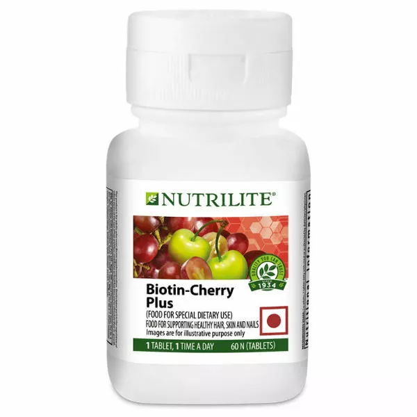 NUTRILITE Biotina - Cereza Plus 60N Tabletas para Cabello, Piel y Uñas