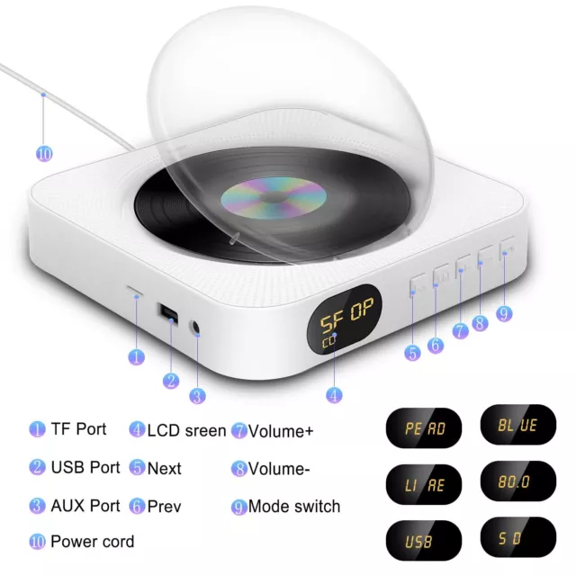 2024 Tragbarer Bluetooth MP3 Spieler CD Player USB Lautsprecher Musik Player