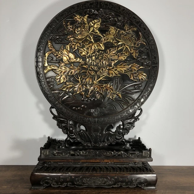 Chinese Exquisite Handmade Gilt Bronze Screen Statue
