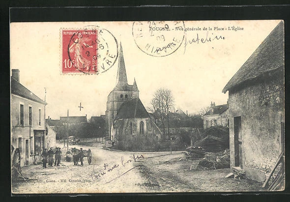 CPA Pougny, Vue générale de la Place, l´Eglise 1909