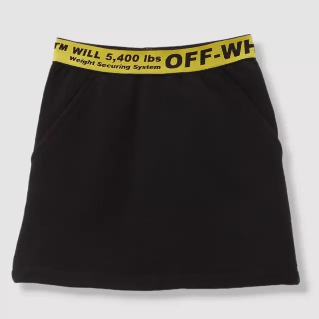 $240 OFF-WHITE Girl's Black Yellow Stretch Cotton A-Line Logo Mini Skirt Size 8