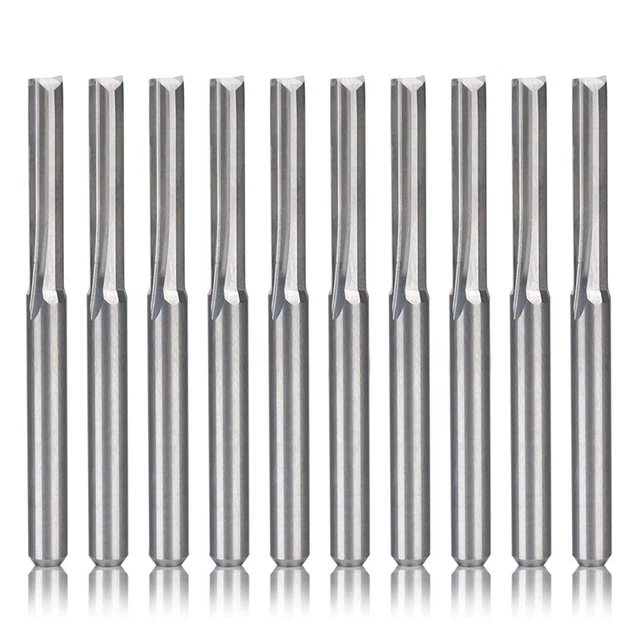 10Pcs 2 Flute Cnc Router Bits 3.175Mm Straight Slot Tungsten Steel Milling L3