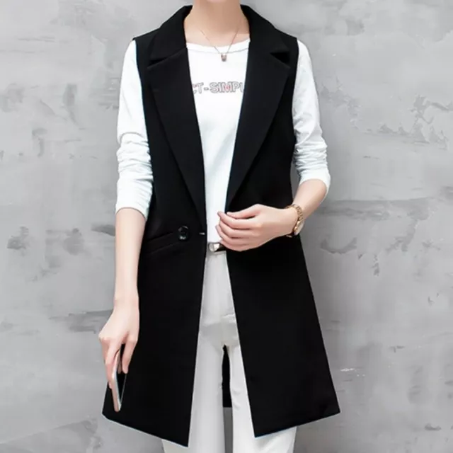 Lady Waistcoat Suit Vest Long Sleeveless Blazer Jacket Duster Coat Cardigan Slim