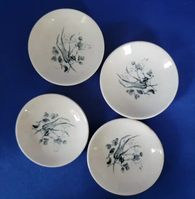 Four 2¾ inch Vintage BUTTER PATS Sauce Bowls with Blue Meadow Floral Pattern
