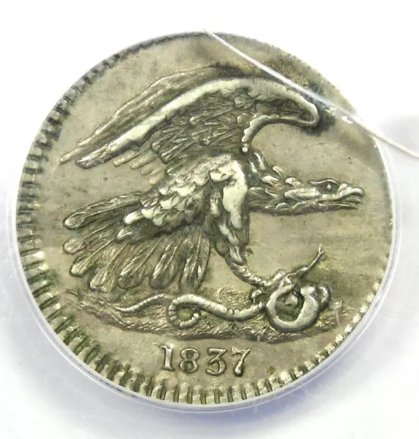 1837 New York Feuchtwanger Cent Token 1C HT-268 - Certified ANACS AU53