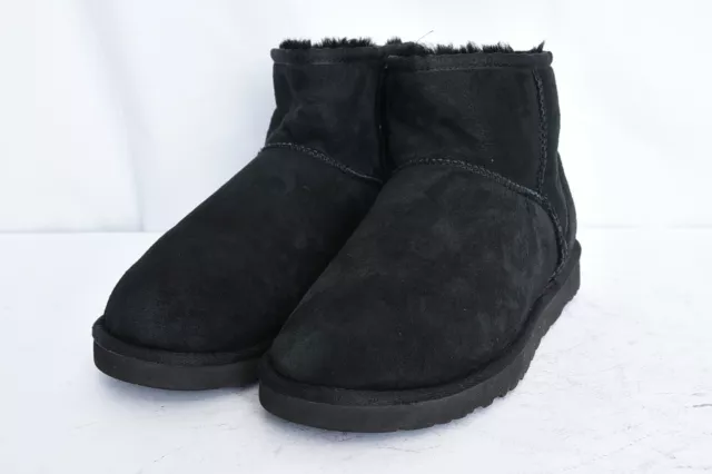 UGG AUSTRALIA Classic Mini Sheepskin Black Suede Ankle Booties Womens Sz 10