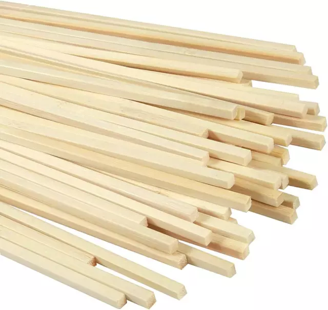 Bamboo Strips,50 pcs Natural Square Bamboo Sticks Wood Strips Wooden Stick Dowel