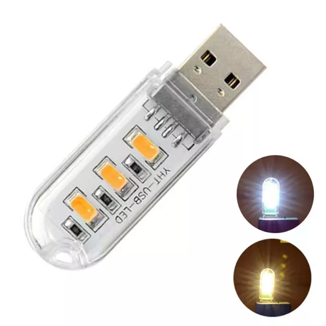 Mini Portable USB 3 LED Lamp 5V Power 3000K-7000K Night Light For Laptjo