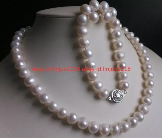 New 8-9MM White Freshwater Cultured Pearl Necklace18'' Bracelet Earrings Set 3