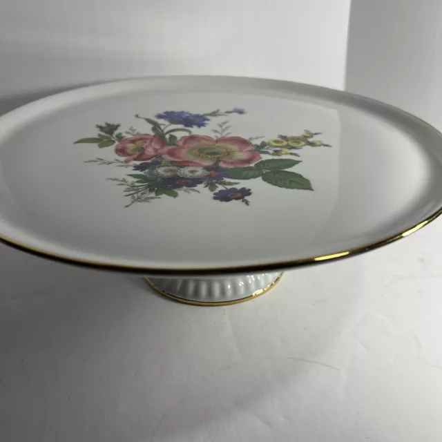 Bareuther Waldsassen Bavaria Germany Floral Cake Plate W Gold Border Vintage