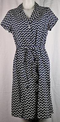 Mlle Gabrielle Navy Blue & White Button-Front Fit & Flare Midi Shirt Dress L