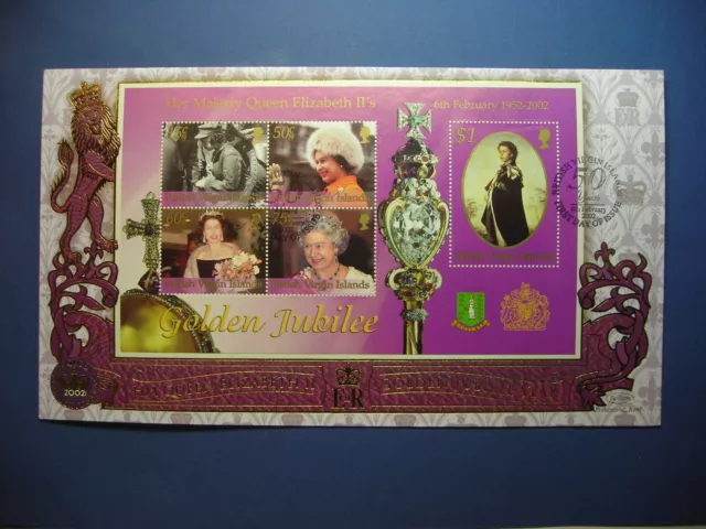 British Virgin Islands 2002 Qeii Golden Jubilee Min/Sheet On  Benham Fdc