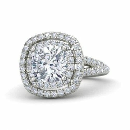Kissen Schnitt 2.50 Karat Künstlicher Cvd Diamant Verlobungsring 14K Weiß Gold 6