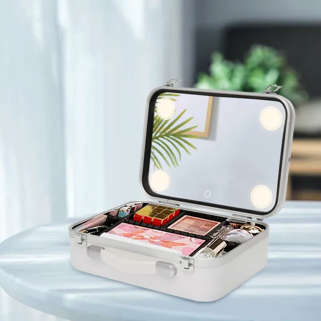 Cosmetic Jewelry Organizer Folding Makeup Case Artist Box With Light And Mirror
