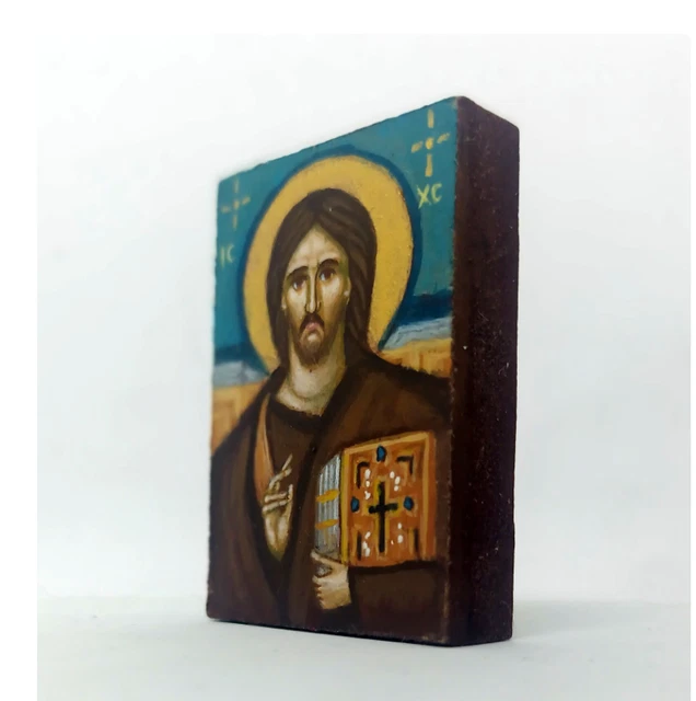 HAND PAINTED JESUS Christ Greek byzantine Miniature Orthodox icon on ...