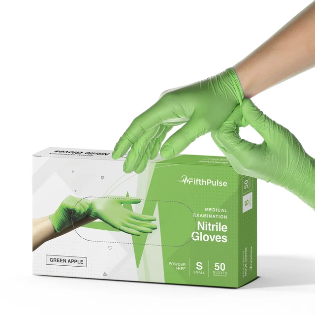 FIFTH PULSE NITRILE Exam Latex Free & Powder Free Gloves Green 50