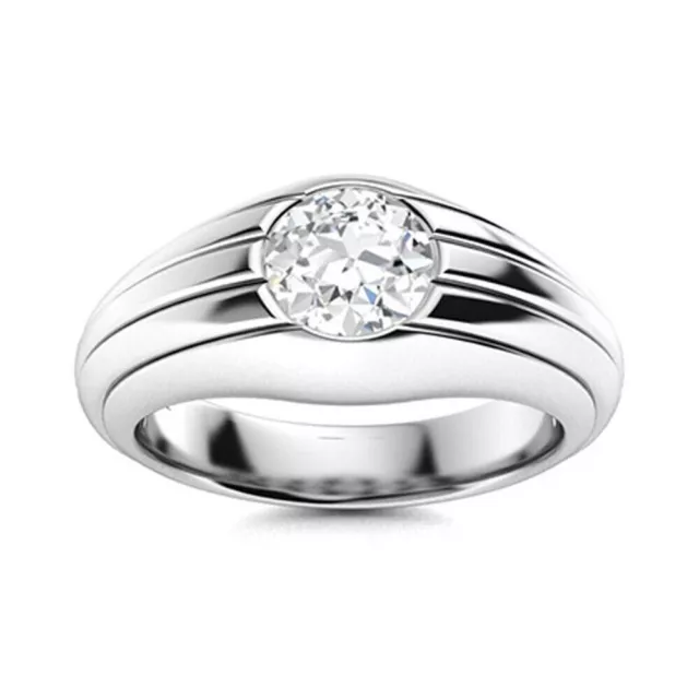 Engagement Ring 14k White Gold Round 1 Carat Lab Created Diamond 8 mm Width Mens