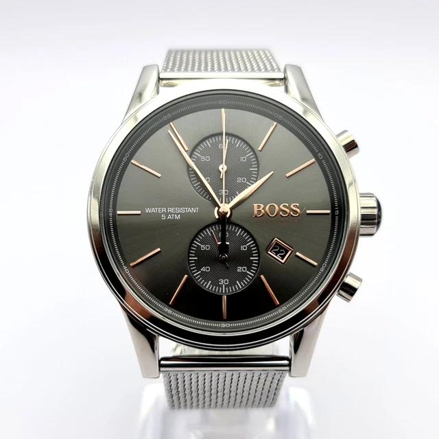 New Hugo Boss 1513440 Mens Mesh Grey Dial Jet Fashion Chronograph Watch Uk