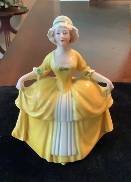 Lady Trinket Box Powder Jar Yellow Ball Gown Germany 2