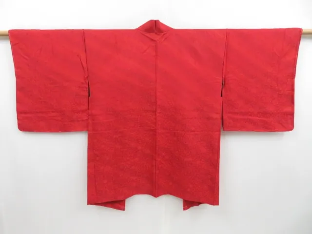 3510T06z540 Vintage Japanese Kimono Silk HAORI Flowers Dark red