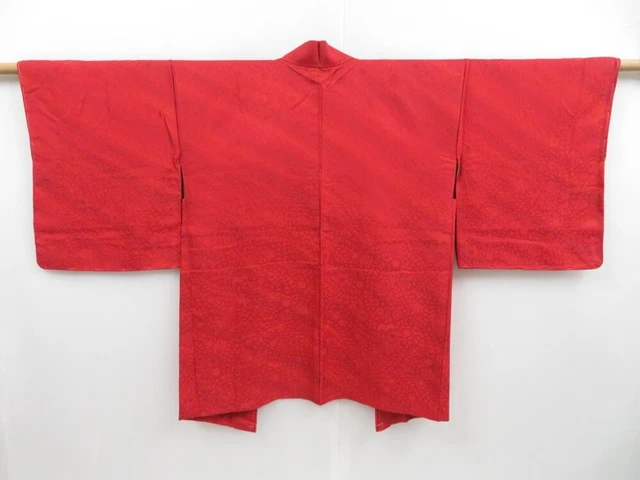 3510T06z540 Vintage Japanese Kimono Silk HAORI Flowers Dark red