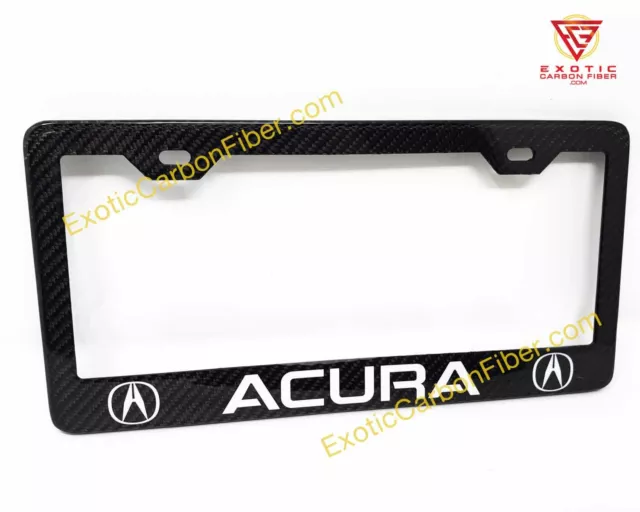 Acura White Text with Logo Carbon Fiber License Plate Frame 2x2 Gloss