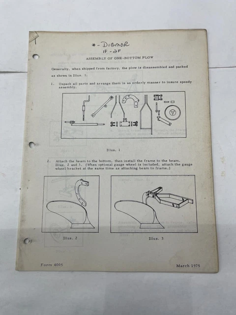 Kubota Assembly Manual for Model 1F12 Moldboard Plow