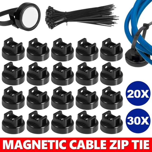 20 stks Magnetische Kabel Zip Tie Mounts - 43mm Base Magnetische Kabel Houder voor Draad Organisatie - Trekkracht 8,5 kg