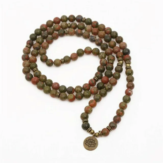8mm 108 flower green jade Buddha beads yoga bracelet Healing Cuff Mala Energy