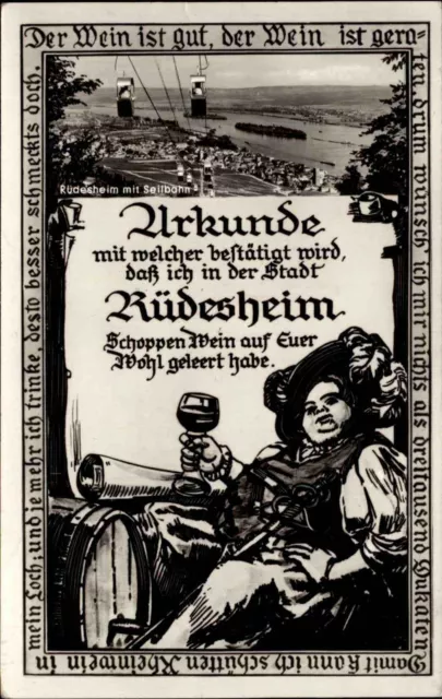 RÜDESHEIM Rhein AK 1968 tolle Motivkarte *Urkunde* Schoppen Wein Weinbau