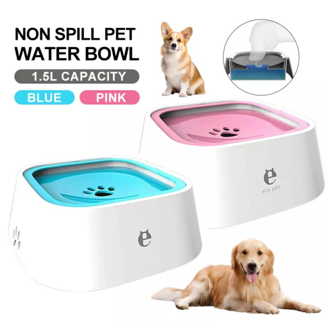 1.5L Pet Dog Cat Water Bowl No Spill Slow Feeder Dispenser Dust Free Non Slip AU