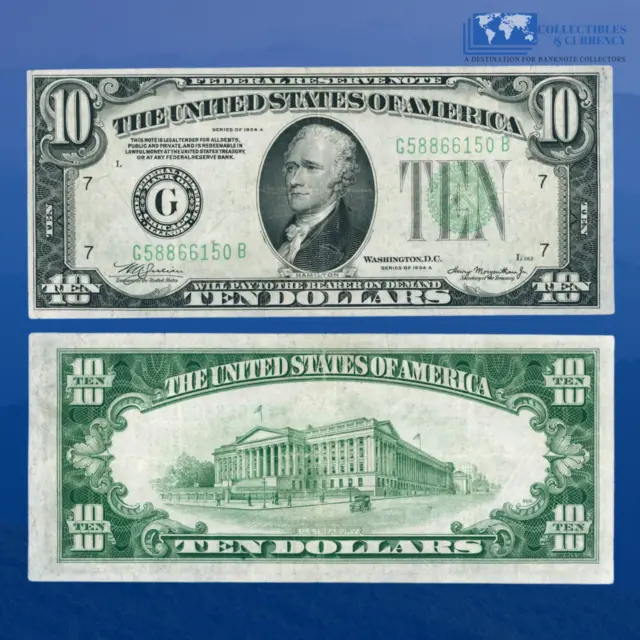 1934-A $10 Ten Dollars Federal Reserve Note, FRN Chicago, VF #6150