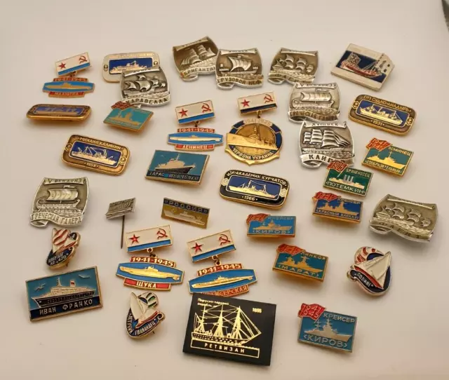 Badges Set of 34 Soviet USSR Badges Military NAVY Ships Submarines