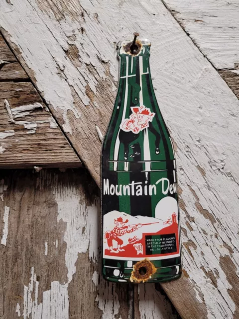 Vintage Mountain Dew Porcelain Soda Sign Metal Drink Beverage Bottle Advertising