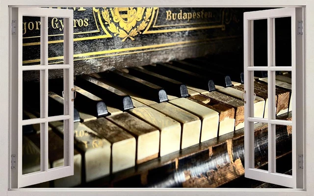 Old Vintage Piano 3D Window Decal Wall Sticker Home Decor Art Mural Music FS
