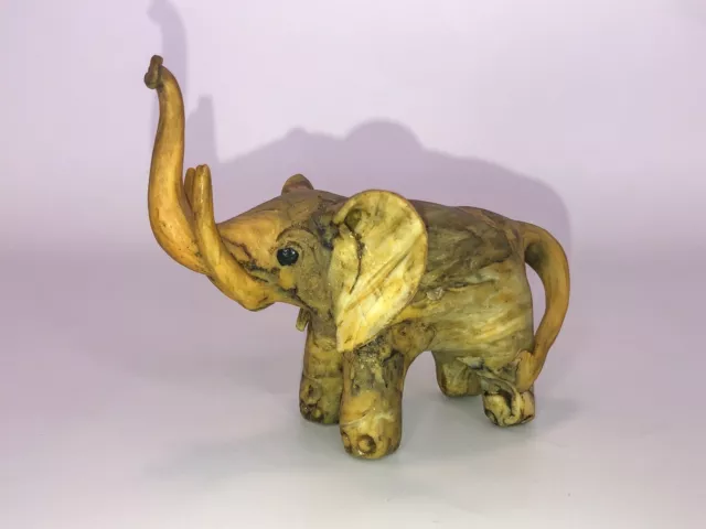 Vintage Hand Carved Oyster Shell Elephant Figurine Trunk Up 4.5" x 3.5"