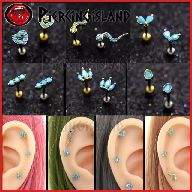 Blue Turquoise Ear Cartilage Helix Tragus Climber Ring Barbell Piercing Earring