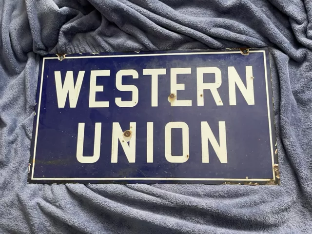 Vintage Original 1950's Western Union Double Sided Porcelain Sign
