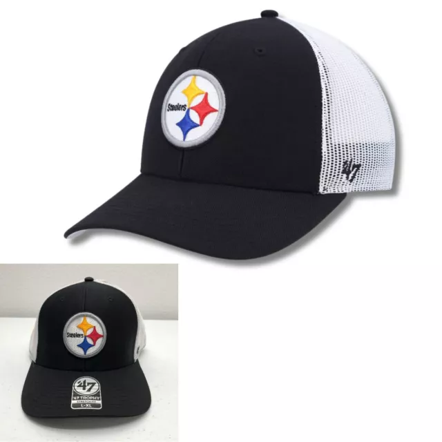 Pittsburgh Steelers Hat Cap Fitted Trucker Mens Large XL Black '47 NFL Football