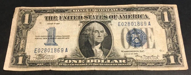 1934 $1 One Dollar Silver Certificate FUNNY BACK EA Block tear at up middle