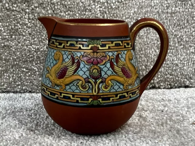 Antique Terracotta Enamel Christopher Dresser Pratt Ware Griffins Jug