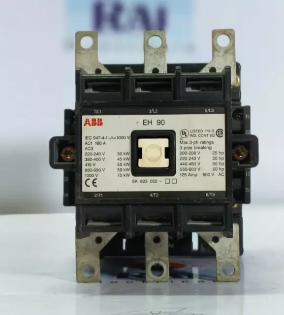 Abb Eh 90 3-Pole Magnetic Contactor 125A 600V Ac (Used)